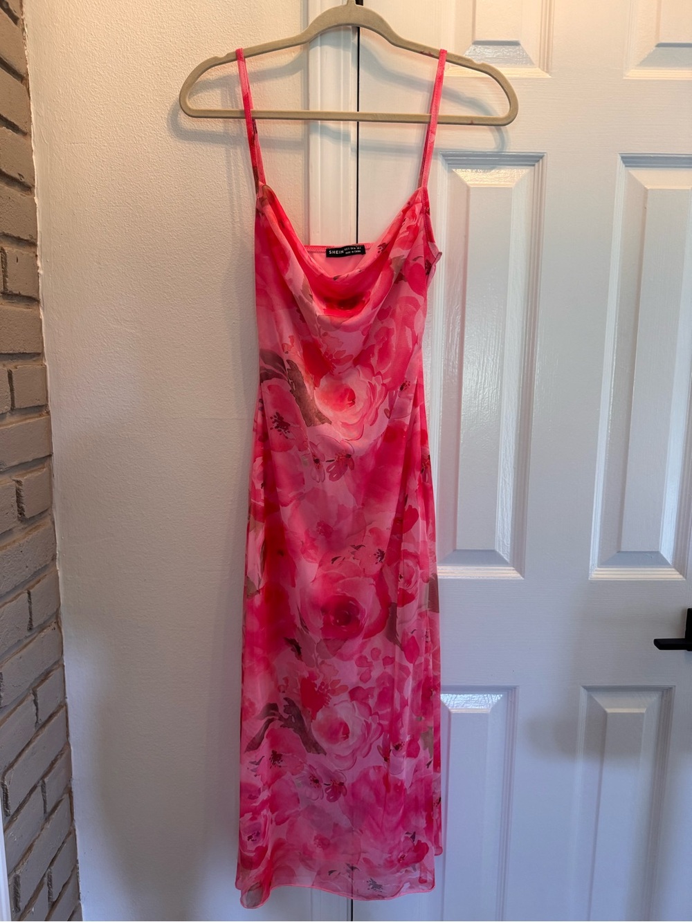 SHEIN Coral Pink Sway Neck Midi Cocktail Dress